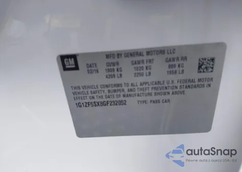 2016 Chevrolet Malibu 2Lt z USA, uszkodzony, nr VIN 1G1ZF5SX8GF232052